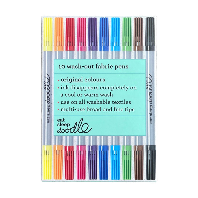 eatsleepdoodle Original Doodle Washable Markers (Classic Colors: Pack of 10) Double-Ended Felt Tip Wash-Out Fabric Markers - Image 1